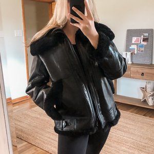 NWT THE ARRIVALS 100% Shearling Leather Moya Alpine Sherpa Oversized Moto Jacket